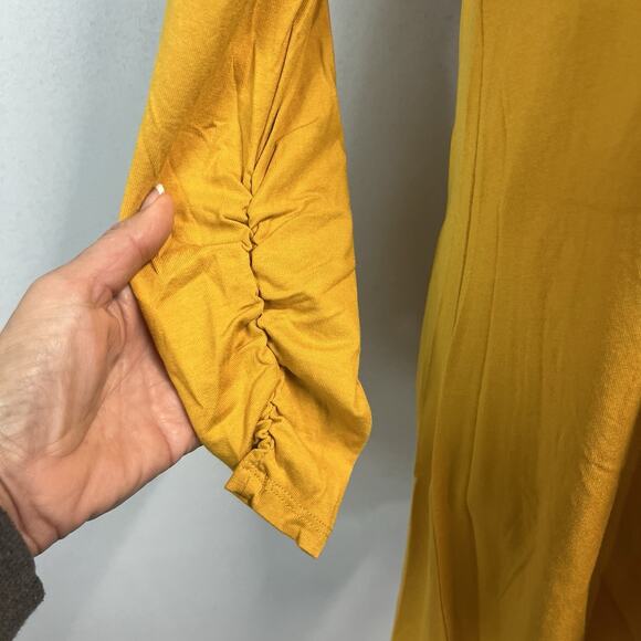 New Direction Button Up Shirt Tunic size Medium Mustard Yellow Stretch Jersey - Picture 5 of 8